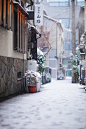 Winter snow in Kagurazaka, Tokyo，Japan