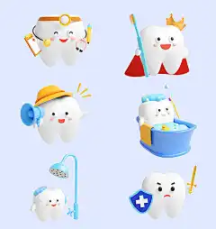 3D立体白色C4D拟人牙齿口腔护理表情包套图C4D源文件