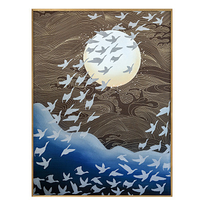 入户玄关装饰画现代简约竖版过道风水寓意油画背景墙挂画年年有鱼淘宝