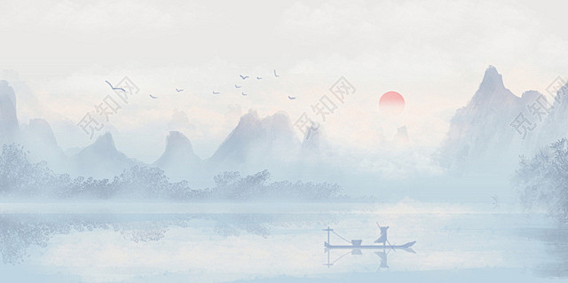 中国风水墨画桂林山水背景插画海报
