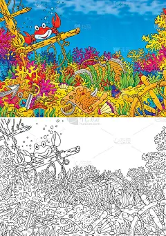 后海盗沉船 (彩色和黑白插图)