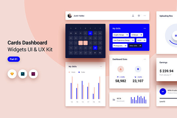 卡片式仪表盘UI素材下载[Sketch,...