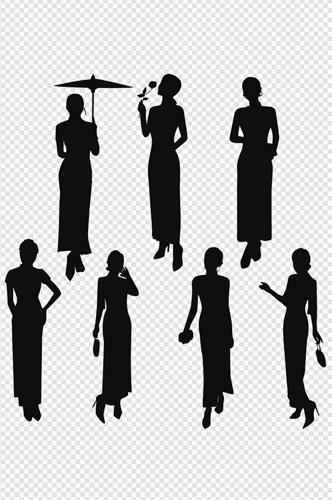 优雅女人古董旗袍民国风格人物免扣剪影