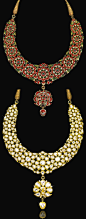 North India | Diamond and enamelled gold parade necklace (Khanti) with hanging pendant in the form of a stylised peacock | ca. 1850 - 1875 | Est.  80'000 - 120'000 ~ (Sept '14): 