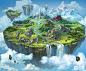 Storm Wars - Flying Island Map Illustration, Elena Konstantinova : 2D illustration of in-game map for Storm Wars collectible cards game:<br/><a class="text-meta meta-link" rel="nofollow" href="<a class="text-meta 