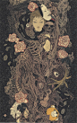 日本浮世绘风格画师：山本タカト作品，来体会一下细密的线条所编制的暗淡恐怖气氛吧。
