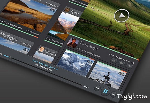 Youtube视频播放器UI PSD