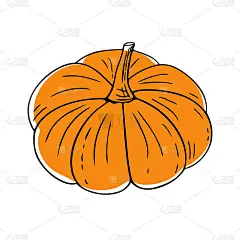 一组涂鸦南瓜与抽象的橙色斑点。万圣节装饰。感恩节手绘葫芦，吃素，营养适当，饮食健康。素描,简约,线条