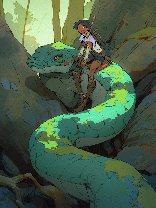 5415_A_girl_riding_on_the_back_of_a_snake_in_the_mountains_in_t ...