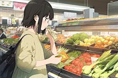 菜市场生鲜蔬菜市场线条插画