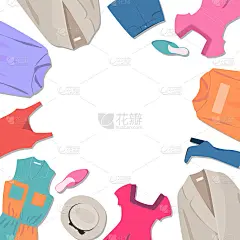 白色背景上的不同衣服。出售横幅
