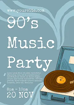 手绘卡通插画90年代复古音乐派对海报设计