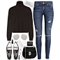 A fashion look from October 2015 featuring black sweater, blue jeans and leather shoes. Browse and shop related looks.
