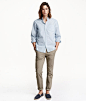 H&M Linen-blend Chinos $29.99 : Chinos in a washed linen and cotton blend. Regular waist and slim legs. Side pockets and coin pocket at front, and welt back pockets with flap. Slim fit.