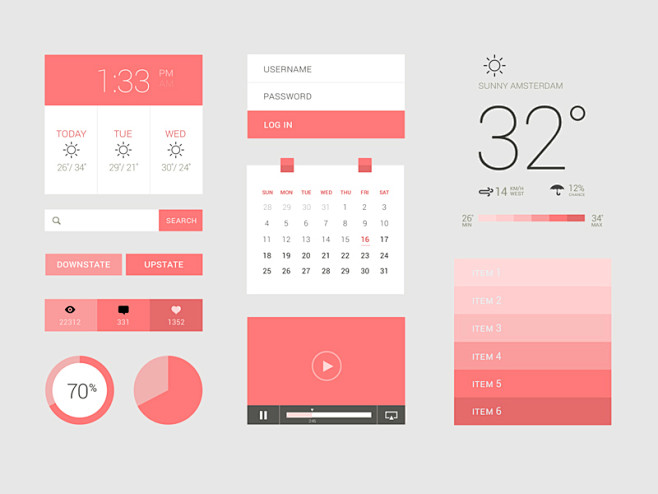 粉红界面天气应用元素PSD素材_界面设计...