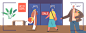 People Visiting Retail Store with Identification Facial Recognition System Illustration