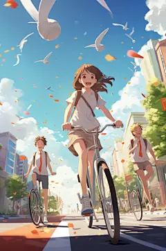 数字艺术学生放假开心过暑假扁平风插画