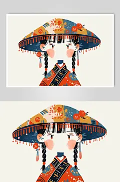 AI数字艺术扁平化民族风东方人物插画-众图网