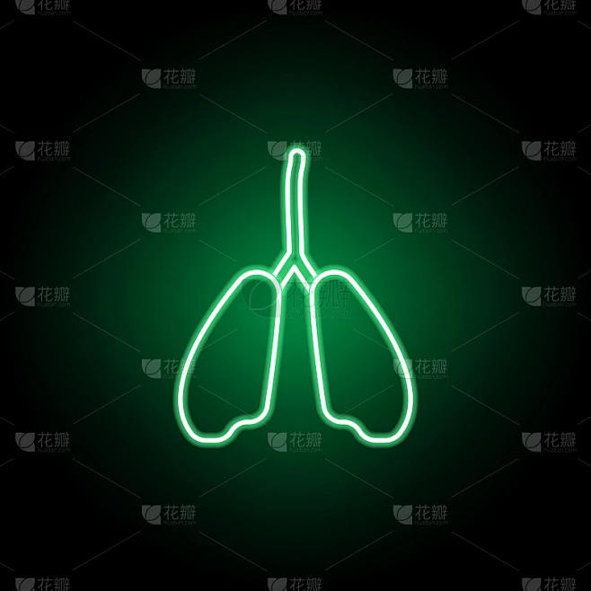 医疗，霓虹风格的肺图标。医学元素插图。标志和符号图标可以用于网页，标志，移动应用程序，UI, UX素材-花瓣网