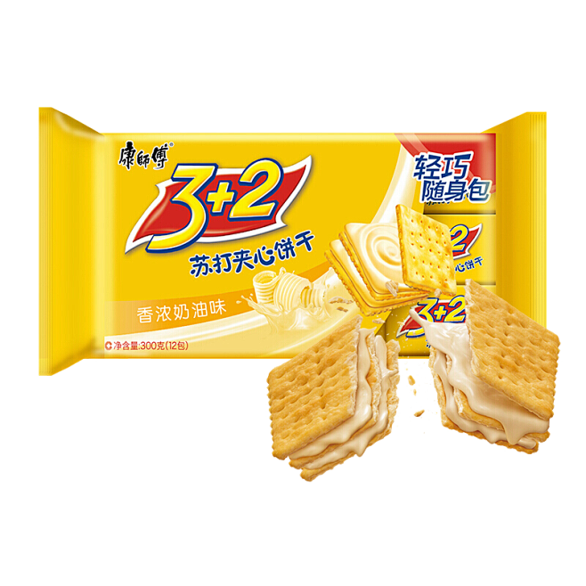 康师傅3+2夹心饼干香浓奶油味300g