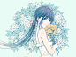 Anime 1338x1000 anime anime girls blue hair flowers simple background long hair