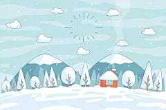 被雪覆盖的小村庄海报矢量图高清素材 卡通 小清新 开心 扁平 手绘 矢量图 童趣 简约 雪山 雪松 雪花 平面广告 设计图片 免费下载 页面网页 平面电商 创意素材