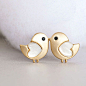 Gold Baby Chick Stud Earrings, Tiny Bird Ear Post, Adorable Whimsical Jewelry: 