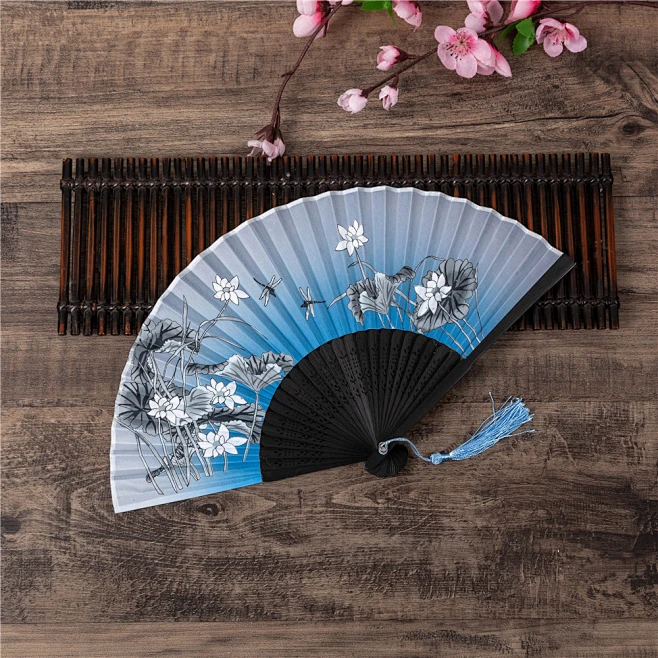 中国风折扇桃花扇舞蹈扇小折叠扇古风古典复古旗袍女扇子摄影道具-花瓣网