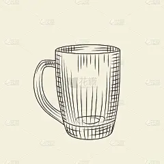 空透明玻璃杯在手绘风格孤立在光背景。
