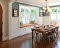 Elegant dark wood floor dining room photo in Grand Rapids with green walls