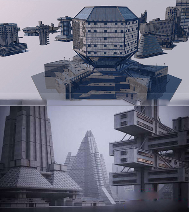 创意现代科幻创意城市高楼建筑C4D Keyshot模型FBX obj格式含贴图-淘宝网