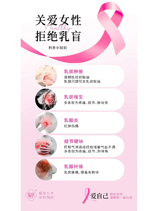 粉红丝带月丨科普小知识 “乳腺问题、自查方法” 要知道 早预防 早发现 早治疗 粉红丝带 女性健康 女性保养图片生医美营销画面图片素材 花瓣网 