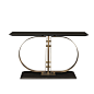 Touched D Curve Burnished Brass & Lacquered Smoke Wooden Top Console Table