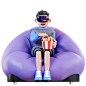 使用虚拟现实 3D 插图吃炸薯条的人