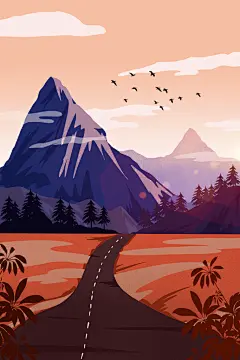 扁平风手绘风景插画模版