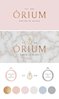 Luxurious, graceful, feminine branding for patisserie inspired candle line - Orium. Feminine but whimsical branding, gold foil, serif font logo, typography inspiration, wordmark, logotype, pastel colour palette, candle branding, luxury branding, home frag