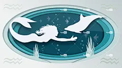 警笛 海豚 剪影 剪纸 鱼 海底 气泡 水族馆 植物的海洋