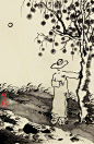 「 老树画画 」. 周末且往空山游，一溪清水自在流。最爱暮色风吹晚，一树果子砸上头。