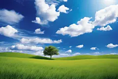 草原全景大草原蓝天白云摄影图