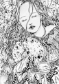 黑白人物装饰画[心]（出自作者：Elly Kawaguchi.）