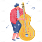 手绘-音乐节人物元素贴纸-低音提琴
