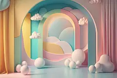 3D静物台 | 图源免费大图 |展示台墙景，柔和色彩背景，用于产品展示的几何形状。产品模型、舞台展示、促销展示的极简场景