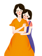 粉色母亲节温馨拥抱母亲卡通原创插画