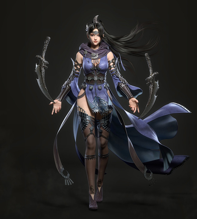 一般3455x3840 CGI妇女黑发战...