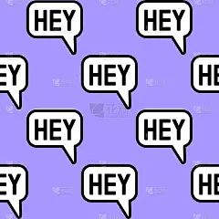 “嘿”短信无缝模式。可爱的语音泡泡墙纸。卡通，漫画风格的背景。有趣的补丁矢量壁纸。