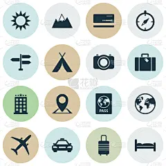 汽车,旅游目的地,万事达信用卡,国际著名景点,手提箱,酒店,日光,矢量,收集