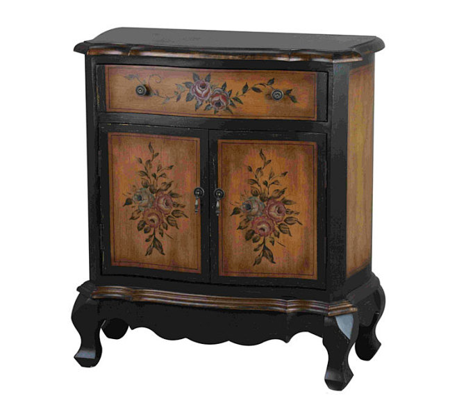 装饰柜实木 美式乡村手绘仿古花卉边柜