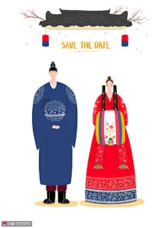 传统礼物婚纱韩式服饰新婚情侣插画图片下载-优图网