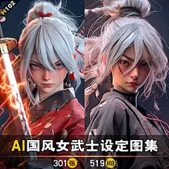 AI国风女武士战士设定图集 古风人物插画临摹素材 游戏角色设计-淘宝网