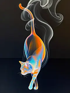 梦核喵想象力挑战第20期 · 怪诞与梦核
2024-11-05 22:16
已有 1107 位用户使用
图片描述词
抽象艺术，水墨，一个霓虹烟雾抽象形成的动态橘猫轮廓，烟雾线条如流水般柔和自然且悠长，动态模糊，逆光，光暗强烈对比，背景纯黑，水墨意境，梦幻，超现实主义，意识流，烟雾质感，3D，极简主义，虚幻，唯美，拖影，拉丝，禅意，32k分辨率。